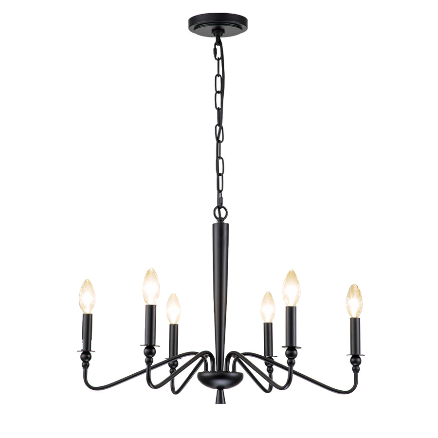25" 6-Light Black Farmhouse Candle Chandelier