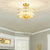 Modern 12.6 in. 4-Light Round Gold Drum Semi Flush Mount Ceiling Light with Clear Crystal Glass With No Bulbs Included