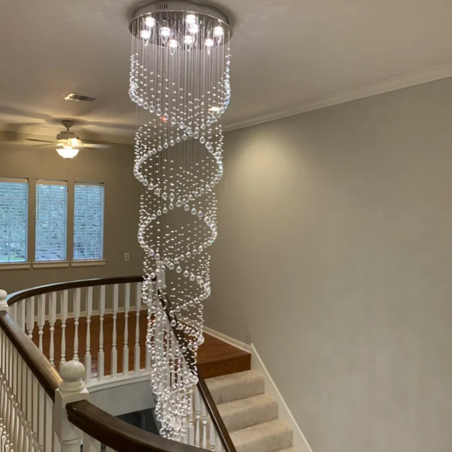 98" Double-Swirl Crystal Staircase Chandelier