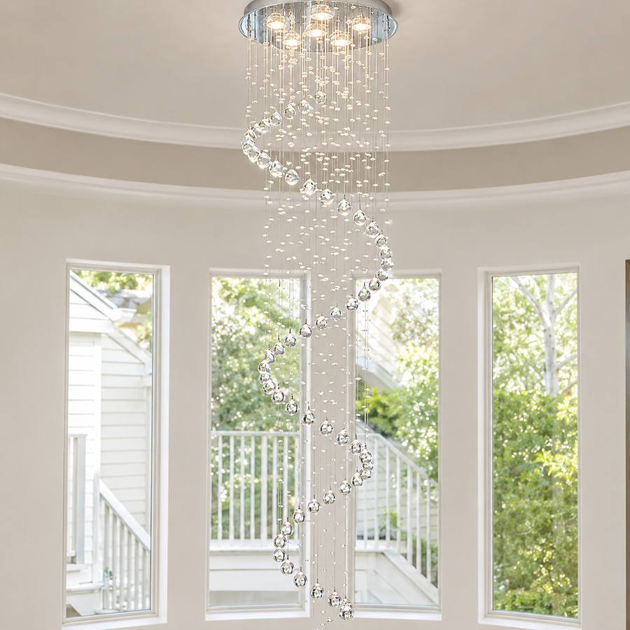 87" 6-Light Spiral Crystal Chandelier for High Ceilings
