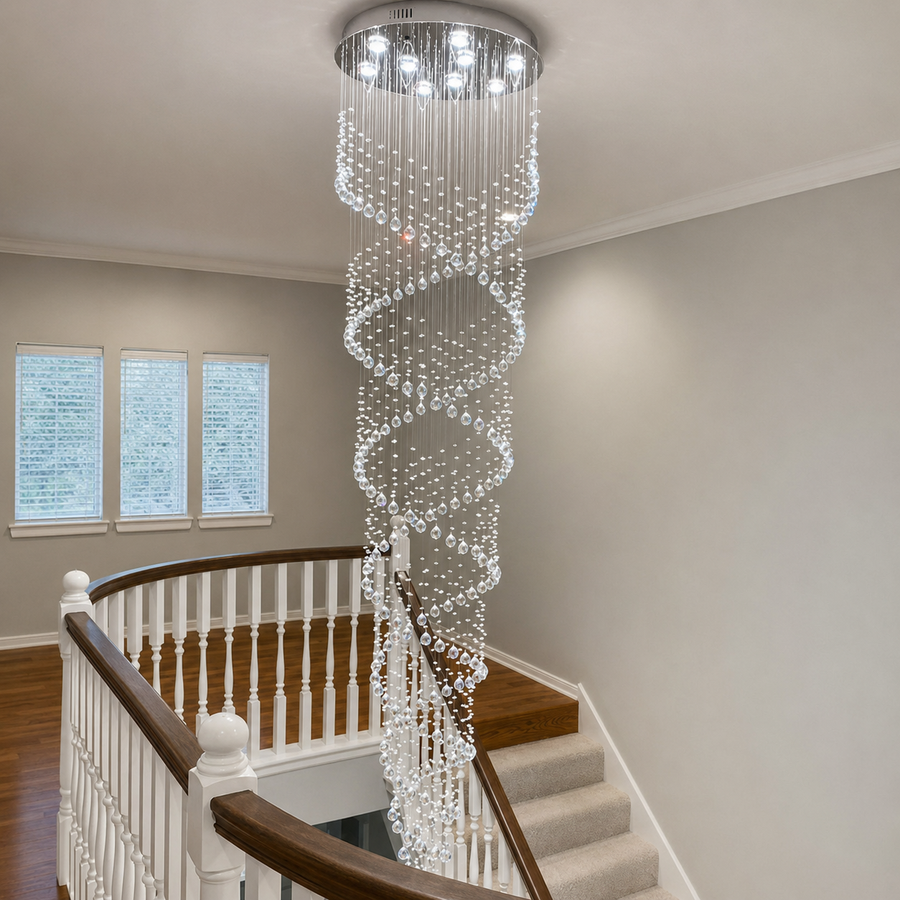 98" Double-Swirl Crystal Chandelier for High Ceilings