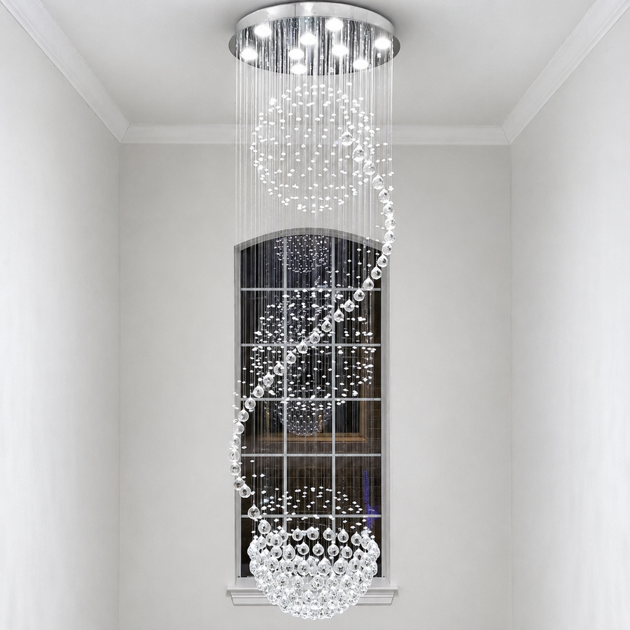 79" Three-Ball Crystal Chandelier for High Ceilings