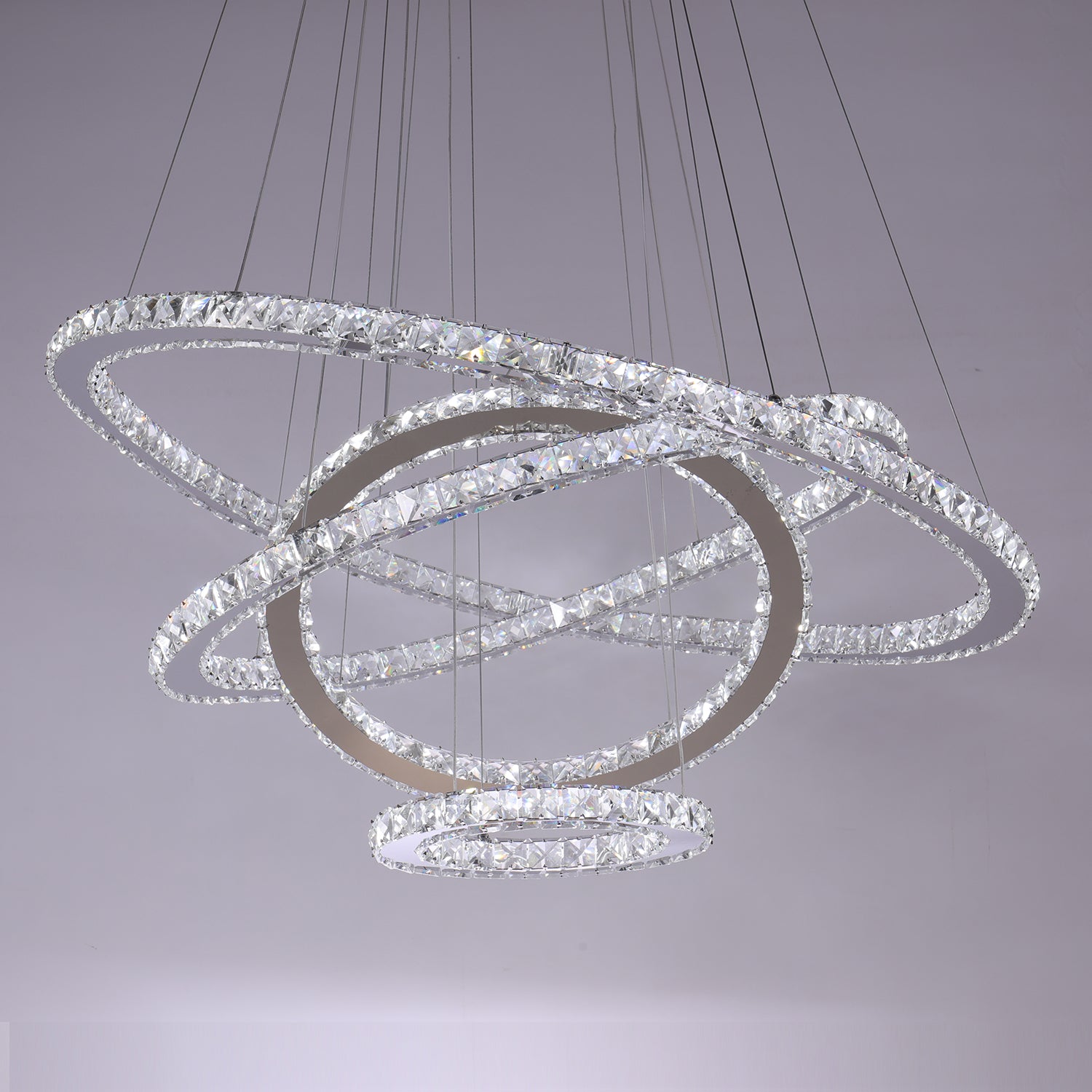 4 Rings Crystal Chandelier LED Ceiling Light Ring Pendant Light for Bedroom