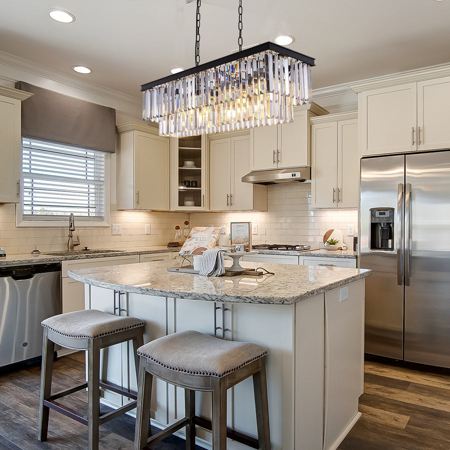8-Light Black K9 Crystal Linear Chandelier